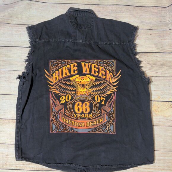 Lightning Clothing Men Sleeveless Black Denim Bike Week 2007 Daytona Beach Shirt - Picture 5 of 5